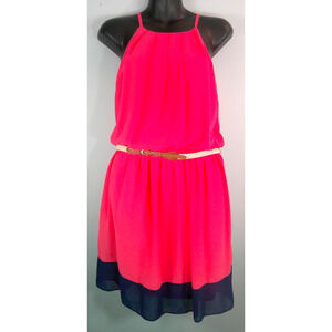 iZbyer Coral Sleeveless Dress with Navy Bottom Stripe Women's Large NEW